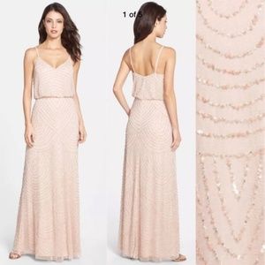 New Adrianna Papell beaded blouson gown blush 14